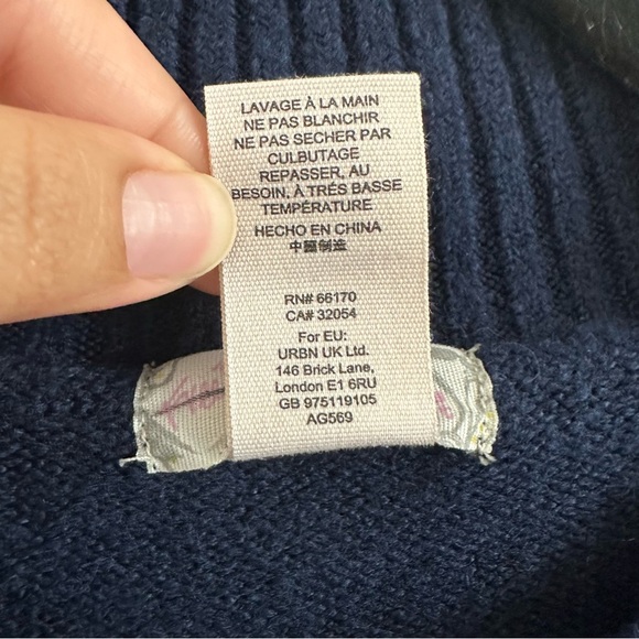 FREE PEOPLE Harbour Stripe Cable Poncho in Navy and Green One Size - Picture 9 of 11